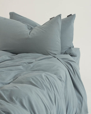 Seafoam duvet cover set by The T‑Shirt Bed Co., cool-toned mint cotton that’s soft, breathable and non-iron