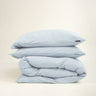 The T-Shirt Bed Co. Hydrangea bedding set, cool-toned blue cotton duvet with a silky-soft finish