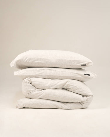 Pebble duvet bedding, smooth cool-grey knit cotton that’s ultra-soft and comfortable
