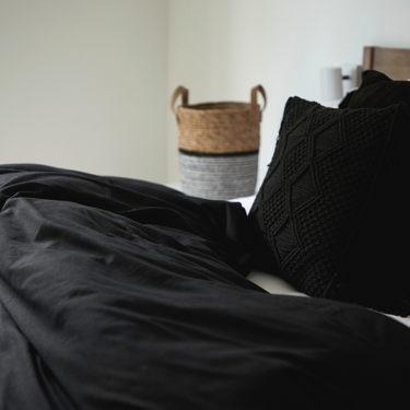 Raven duvet cover set, rich dark cotton that’s breathable and non-iron